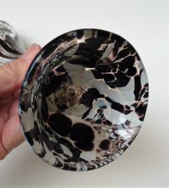 Bohemian black white Spatter Glass bud vase