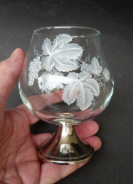 Brandy glasses with silver plated base and vine decoration
