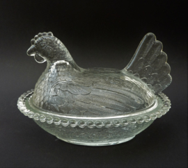 Indiana Glass Mid Century transparant Hen on Nest