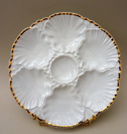 Cerabel Porcelaine de Baudour white scallops oyster plate gold rim