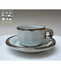 Pillivuyt white and silver cappuccino cup with saucer