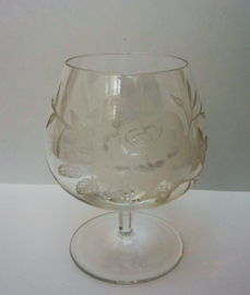 Vintage crystal brandy snifter with etched rose decoration