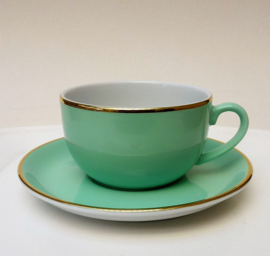 Mitterteich pastel green and gold cappuccino cup with saucer