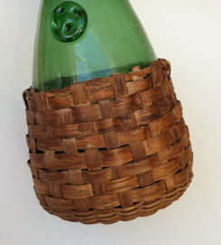Belgian Mid Century wicker basket bottle carafe