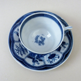 Antique Dutch blue and white Long Eliza chinoiserie porcelain cup with saucer 