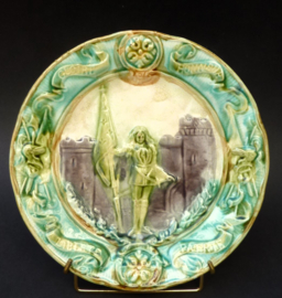 Faiencerie de Wasmuel Barbotine  commemorative plate beatification of Jeanne d'Arc