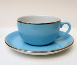 Mitterteich baby blue and gold cappuccino cup with saucer