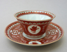 Japanese Meiji Kutani porcelain tea bowl with saucer