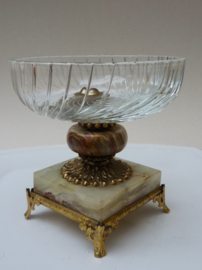 Hollywood Regency glazen bonbonschaal op onyx voet