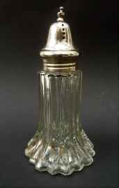 Pressed glass sprinkler with white metal cap