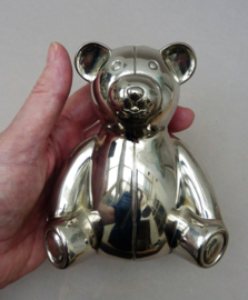Silver plated birth gift piggy bank teddy bear