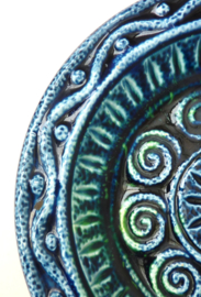 Mid Century Bitossi Aldo Londi stijl blauwe keramische schaal