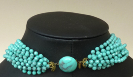 Mid Century meersnoerig turquoise collier