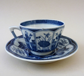 Antique Dutch blue and white Long Eliza chinoiserie porcelain cup with saucer 