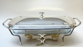 Marinex verzilverde rechaud met glazen ovenschaal