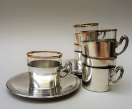 Mid Century glass demitasse espresso cups in silver plated holder