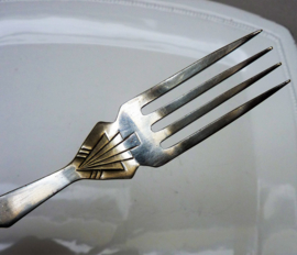 English Art Deco silver plated and ivorine fish knives and forks