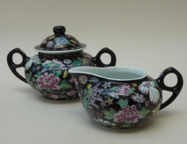 Chinese Jingdezhen zwarte Millefleurs porseleinen roomstel