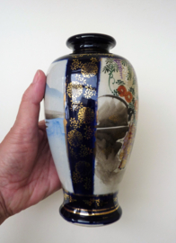A pair of Japanese Meiji Satsuma Gosu Cobalt Blue vases
