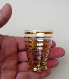 Mid Century gold stripe liqueur decanter with glasses