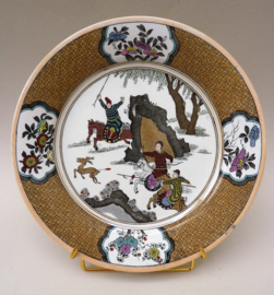 Antique Dutch Petrus Regout chinoiserie plate deer hunt brown