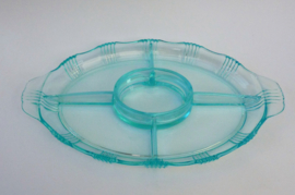 Teal pressed glass snack dish