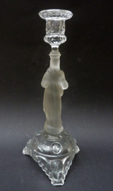 Val St Lambert pressed glass candlestick with religious figure