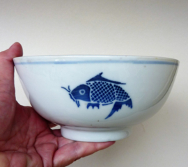 Chinese blue white porcelain Koi fish serving bowl