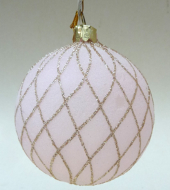 Goodwill kerstbal lichtroze gesuikerd glas gouden ruit 9 cm
