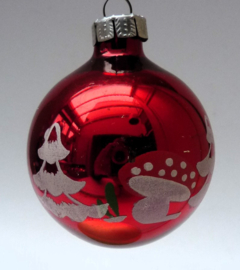 Vintage GDR kerstbal met paddestoelen 7 cm