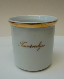 Porseleinen taartvorkjesvaasje met gouden letters