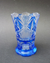 Bohemian blue cut to clear crystal vase