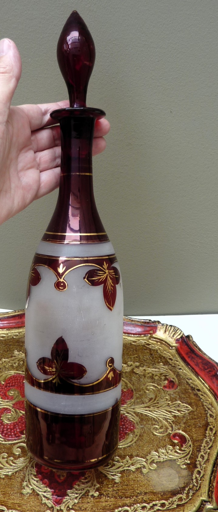 A pair of Bohemian ruby red glass bottle decanters late 19th century