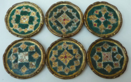 Florentine coasters in Green and Gold