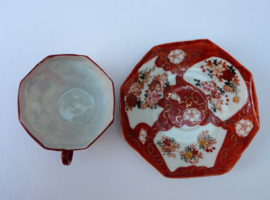 Tashiro Shoten Japanese Taisho Kutani ware porcelain cup with saucer