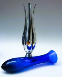 Quist verzilverde en blauw glazen jaren 70 vaas Tulp