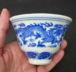 Jingdezhen porcelain 1950 Phoenix and Dragon blue white tea bowl