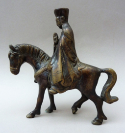 Chinese verguld bronzen sculptuur Guanyin te paard 19e eeuw