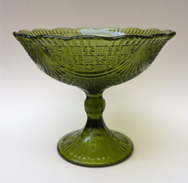 Antique olive green pressed glass pedestal bowl