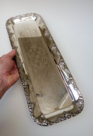 Silver plated rectangular tray with engraved vine decoration