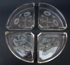 Mid Century silver plated and crystal four compartment hors d oeuvres dish