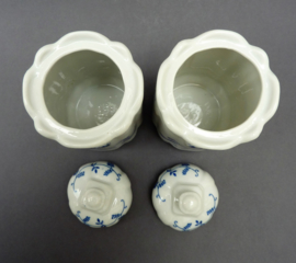 Vintage blue and white Strawflower porcelain salt and pepper canisters