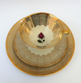 Mitterteich Mid Century breakfast trio gold with red roses