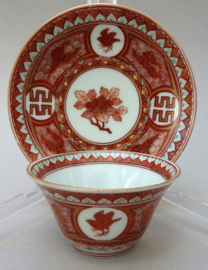 Japanese Meiji Kutani porcelain tea bowl with saucer