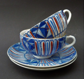 Japanese Early Showa blue white porcelain tea cups with saucer