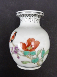 Chinese porcelain miniature vase blossom bird calligraphy Cultural Revolution