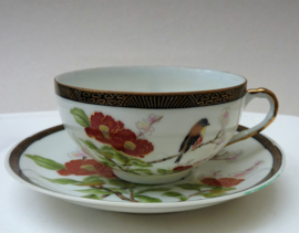 Japanese Kutani tea cup bird on blossom branch