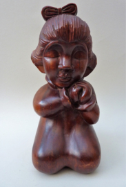 Dutch East Indies 1930 wood carved sculptures praying boy and girl