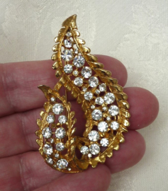 Gold tone Paisley rhinestones brooch