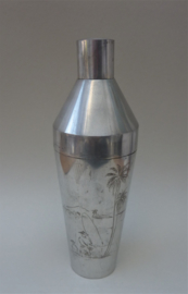 Art Deco Banka Tin Indonesie cocktailshaker met gravure